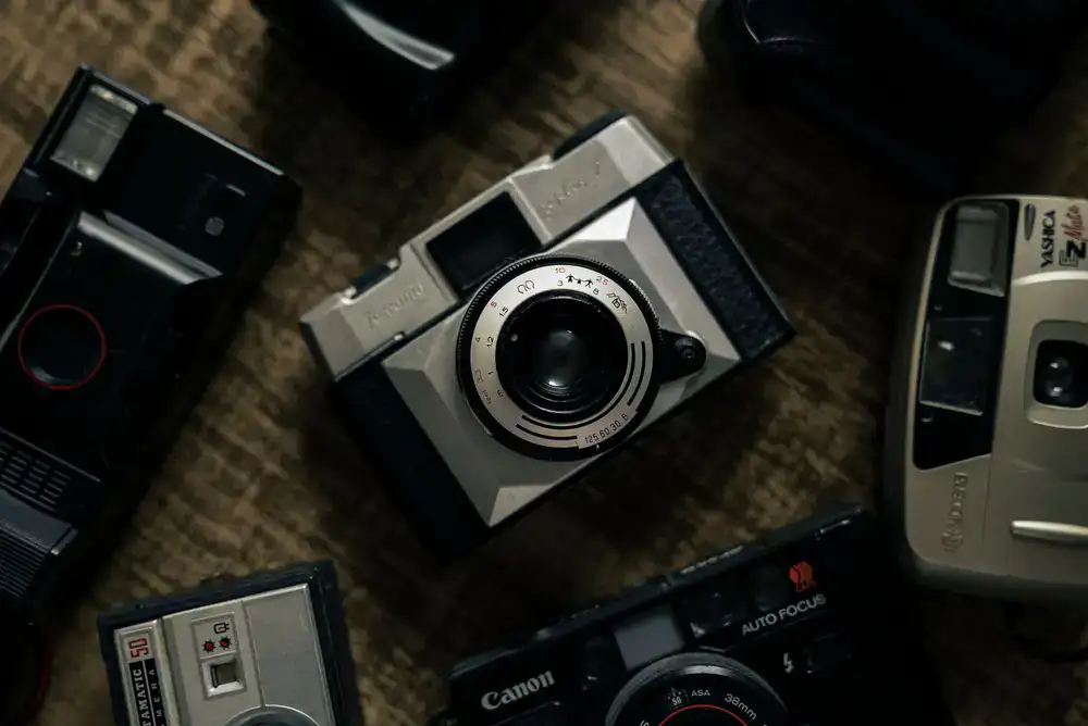 Top down view of a vintage 35mm film camera