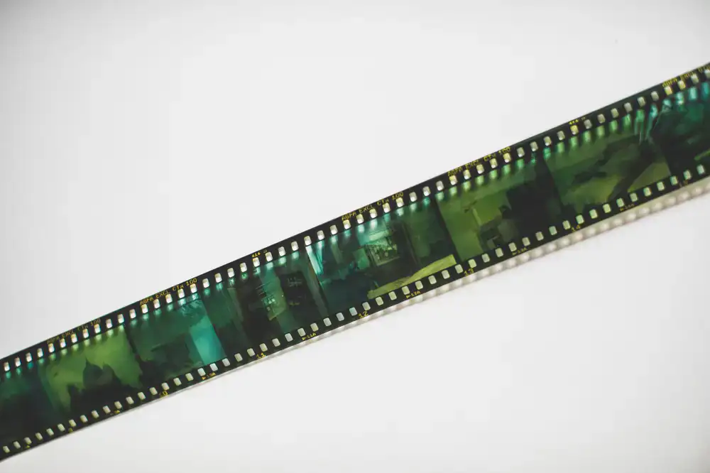 Close up crop of a developed film strip with grain